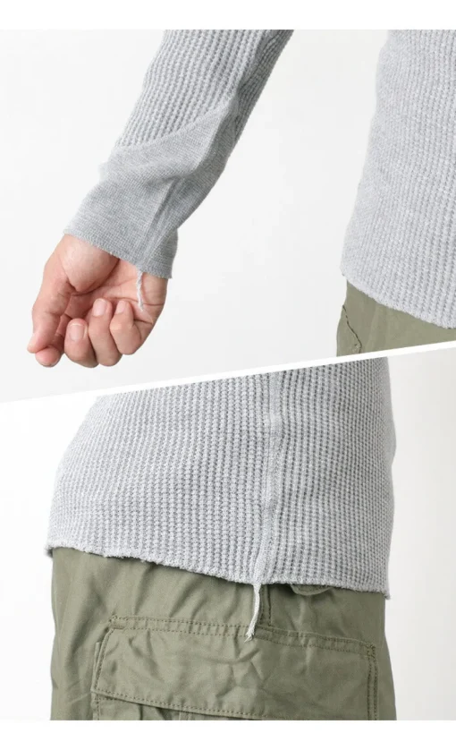BARNS / BR-3051 Big Waffle Henley Neck Long Sleeve Thermal / T-Shirt