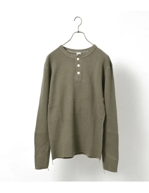 BARNS / BR-3051 Big Waffle Henley Neck Long Sleeve Thermal / T-Shirt