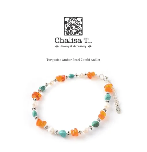 CHALISA T.. / Turquoise Amber Pearl Combi Anklet