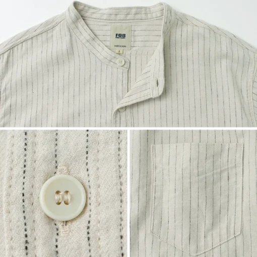 FOB FACTORY / F3485 C/W STRIPE BANDCOLLAR Shirt