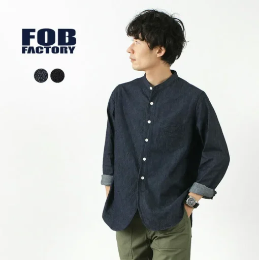 FOB FACTORY / F3470 denim band collar shirt