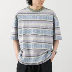 GOHEMP / Wide Slit T-Shirt Hemp Leaf Jacquard