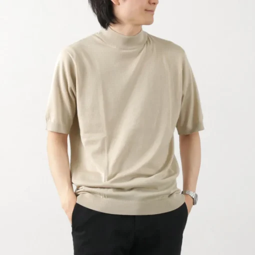 JOHN SMEDLEY / Sea Island Cotton 30 Gauge Mock Neck Knit