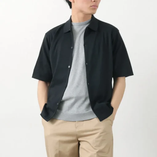 JOHN SMEDLEY / Sea Island Cotton 30 Gauge Knit Shirt