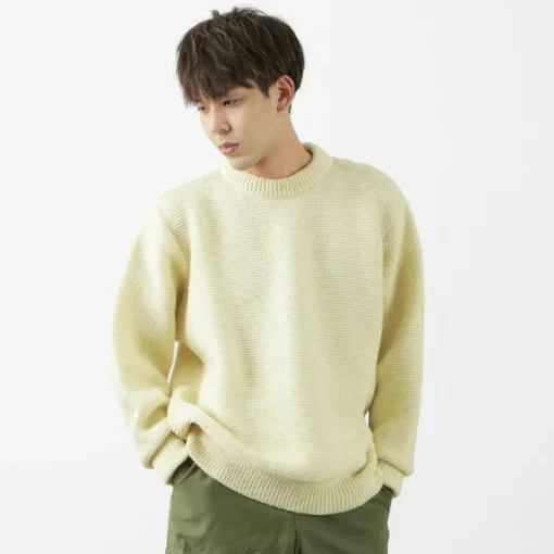 KERRY WOOLLEN MILLS / 5 Gauge 2 Ply Pearl Stitch Drop Shoulder Crew Neck Knit