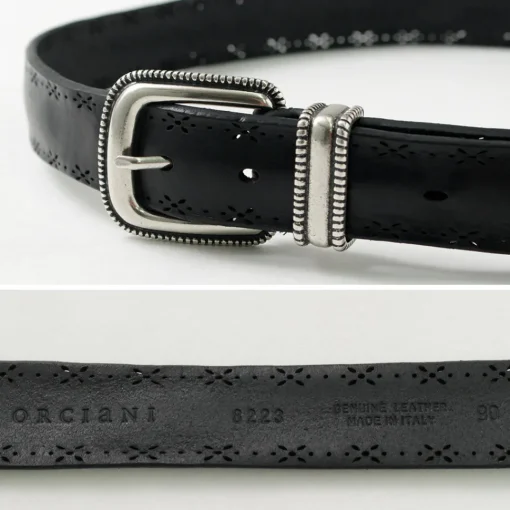 ORCIANI / Bull Soft punched leather belt with metal tip