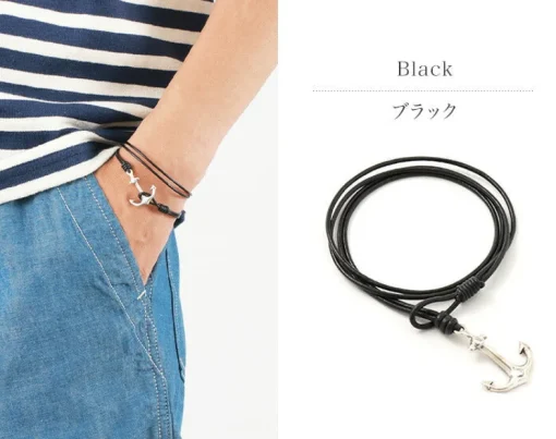 PHADUA / Anchor Leather Wrap Bracelet / Silver