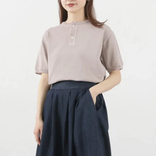 SOGLIA / Cotton Fitted Seamless Henry Neck Knit Tee